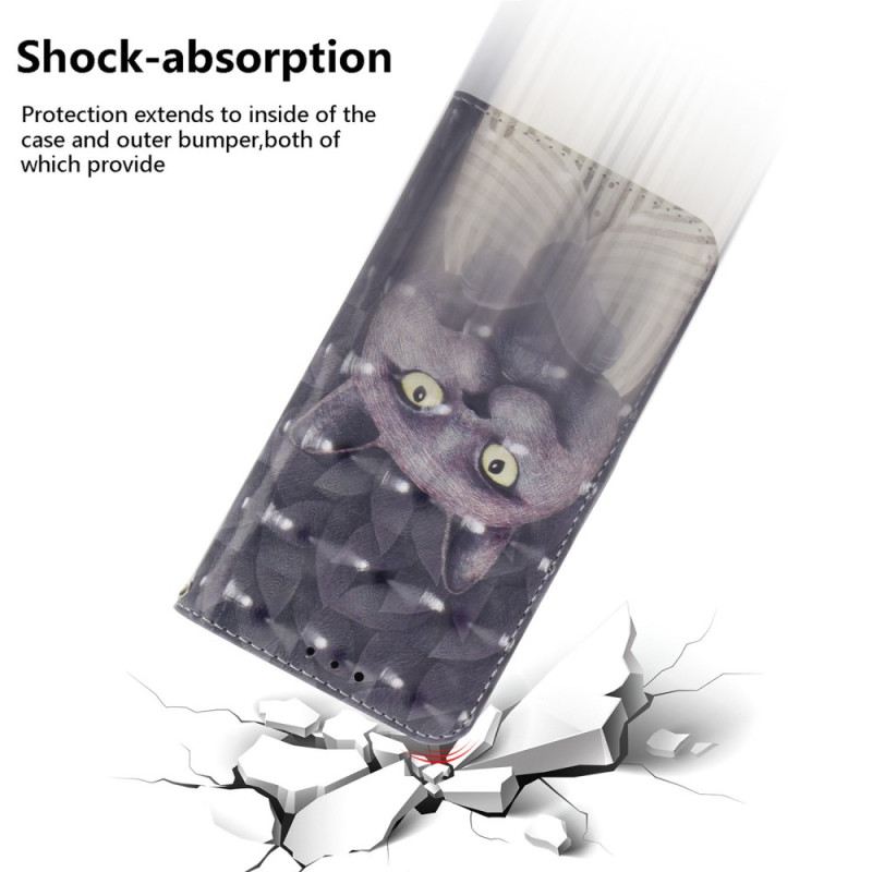 Lederhüllen Realme C53 Handyhülle Grauer Katzenhalter Mit Umhängeband