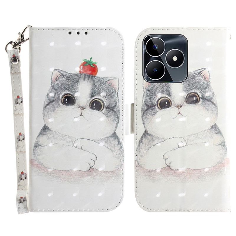 Lederhüllen Realme C53 Niedlicher Katzenhalter Mit Umhängeband