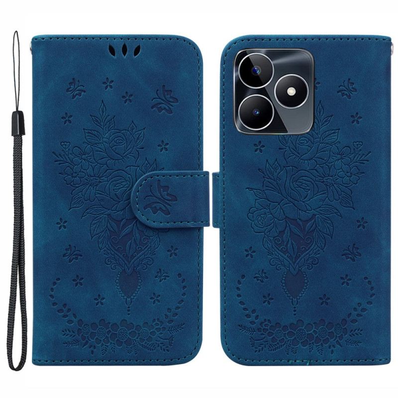 Lederhüllen Realme C53 Rosen- Und Schmetterlingsmuster