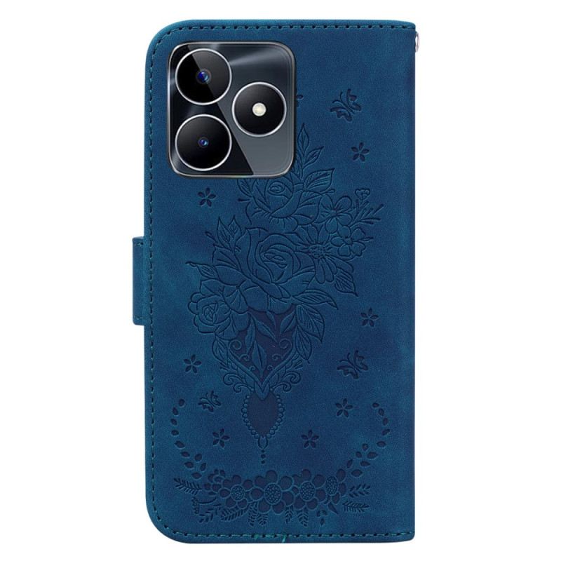 Lederhüllen Realme C53 Rosen- Und Schmetterlingsmuster