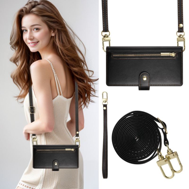 Lederhüllen Oneplus 13r Geldbörse Mit Riemen Und Schulterriemen