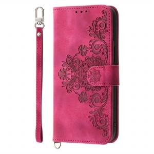 Lederhüllen Oneplus 13r Handyhülle Geldbörse In Wildleder-spitzenoptik Mit Riemen Und Schulterriemen