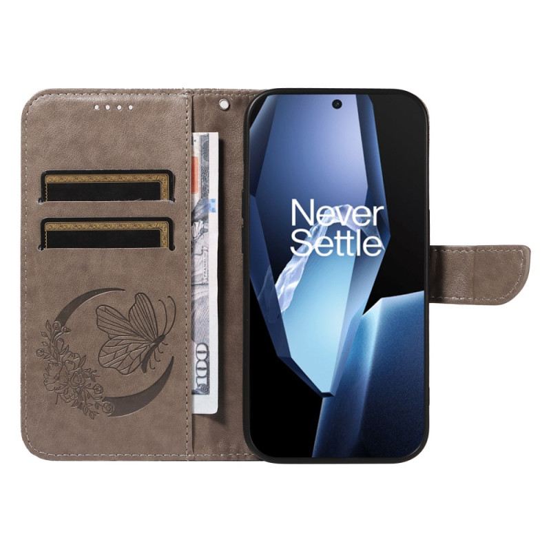 Lederhüllen Oneplus 13r Handyhülle Geldbörse Mit Schmetterlingsdesign Und Riemen