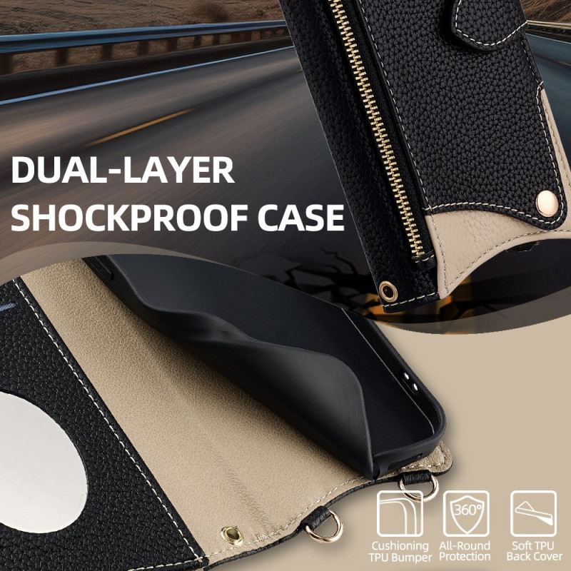 Lederhüllen Realme C71 Handyhülle Zweifarbige Geldbörse Mit Spiegel Und Schultergurt