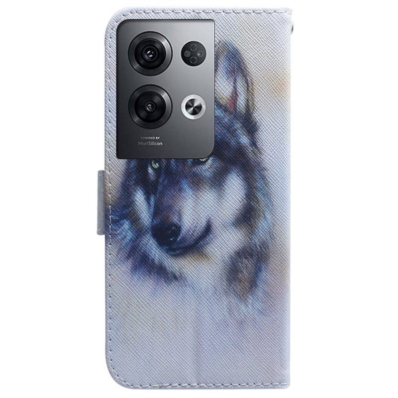 Lederhüllen Für Oppo Reno 8 Pro Mit Kordel Riemchen-aquarell-hund