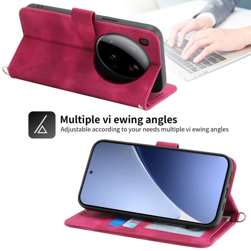 Lederhüllen Für Xiaomi 15 Ultra Blumenmuster Mit Riemen Und Schulterriemen