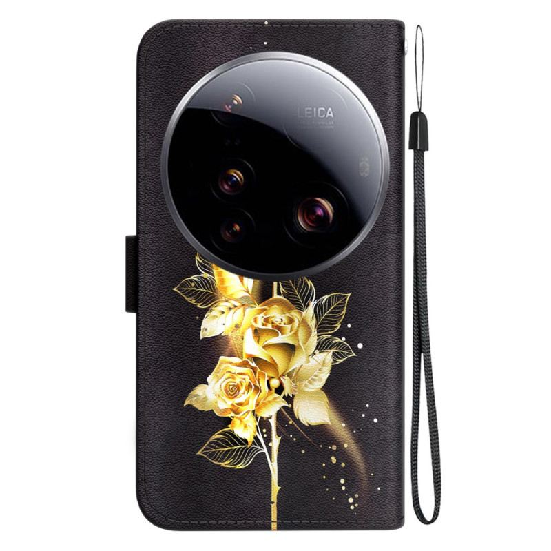 Lederhüllen Xiaomi 15 Ultra Goldene Rosen Und Schmetterlinge