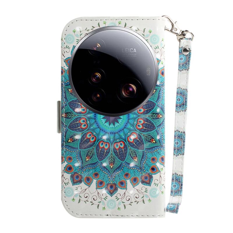 Lederhüllen Xiaomi 15 Ultra Grünes Mandala Mit Umhängeband