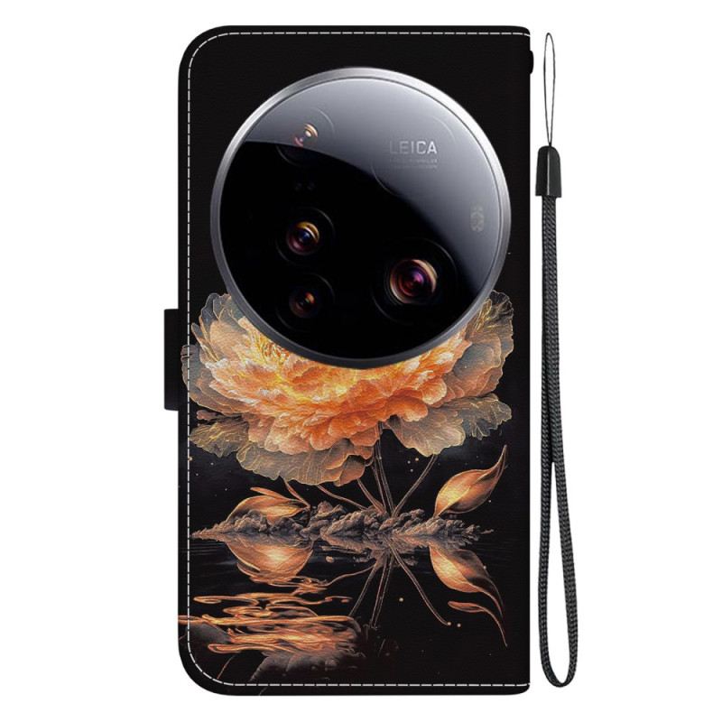 Lederhüllen Xiaomi 15 Ultra Handyhülle Goldene Pfingstrose
