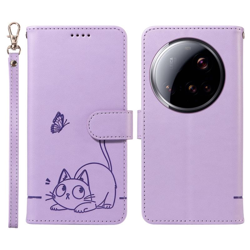 Lederhüllen Xiaomi 15 Ultra Handyhülle Trageriemen Mit Katzenmotiv