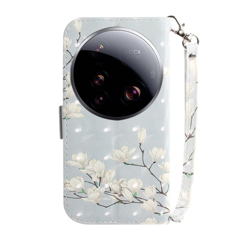 Lederhüllen Xiaomi 15 Ultra Magnolien Mit Umhängeband