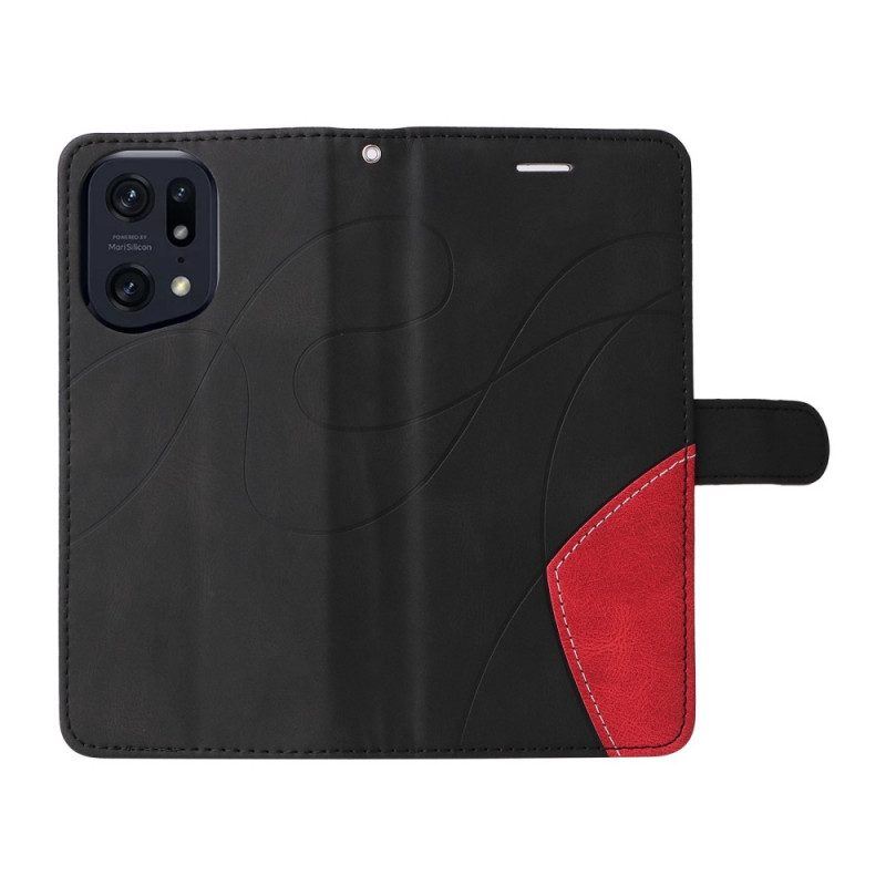 Lederhüllen Für Oppo Find X5 Pro Mit Kordel Zweifarbiger Riemen