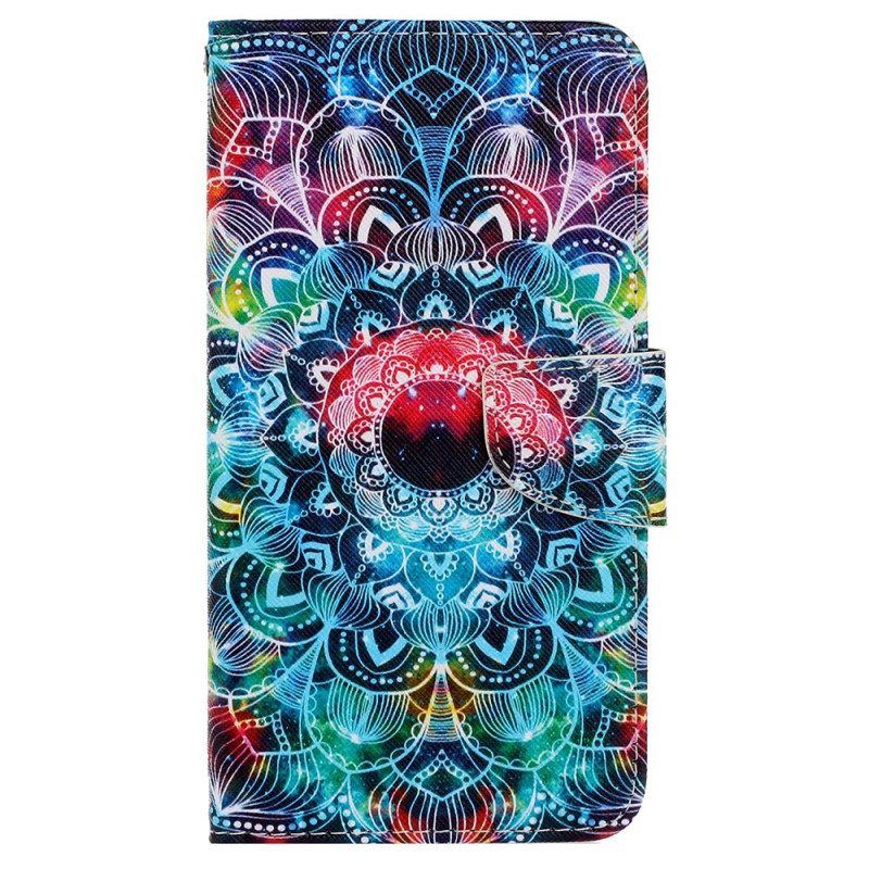 Lederhüllen Für iPhone 15 Mit Kordel Buntes Mandala Mit Riemen