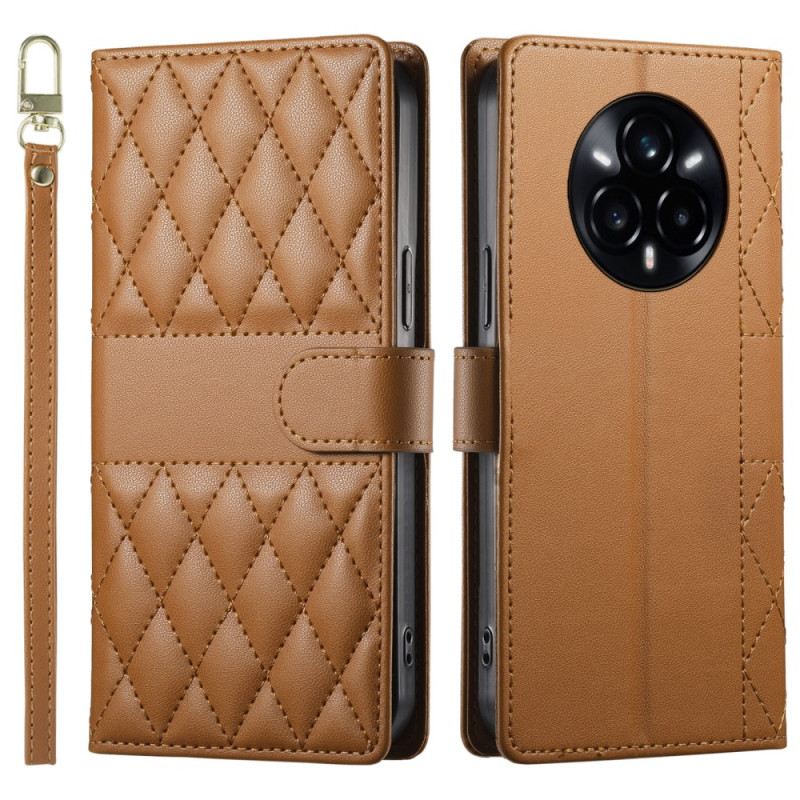 Lederhüllen Für Realme 14 Pro Plus 5g Gesteppt Mit Riemen Und Schulterriemen