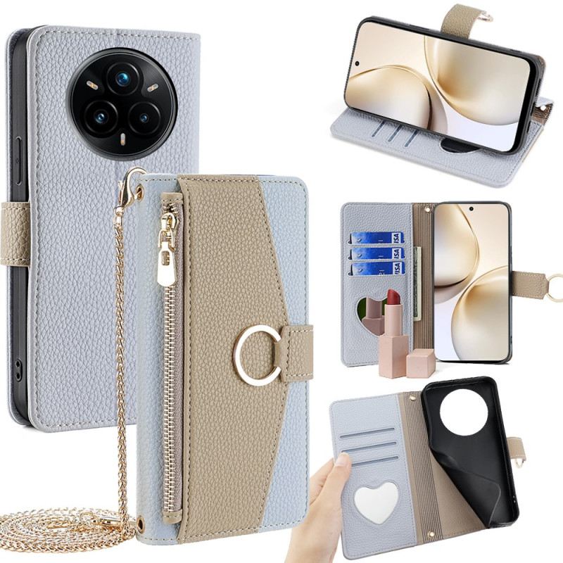 Lederhüllen Für Realme 14 Pro Plus 5g Zweifarbig Mit Spiegel Und Schulterriemen