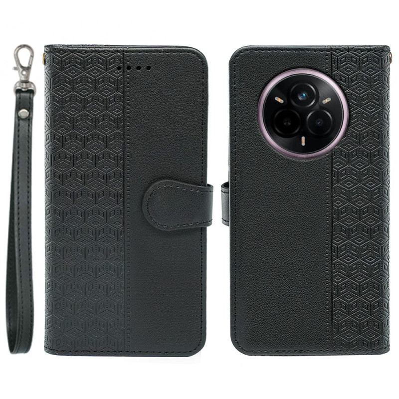 Lederhüllen Realme 14 Pro Plus 5g Handyhülle Armband Mit Kubischem Muster