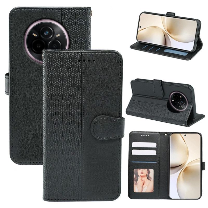 Lederhüllen Realme 14 Pro Plus 5g Handyhülle Armband Mit Kubischem Muster