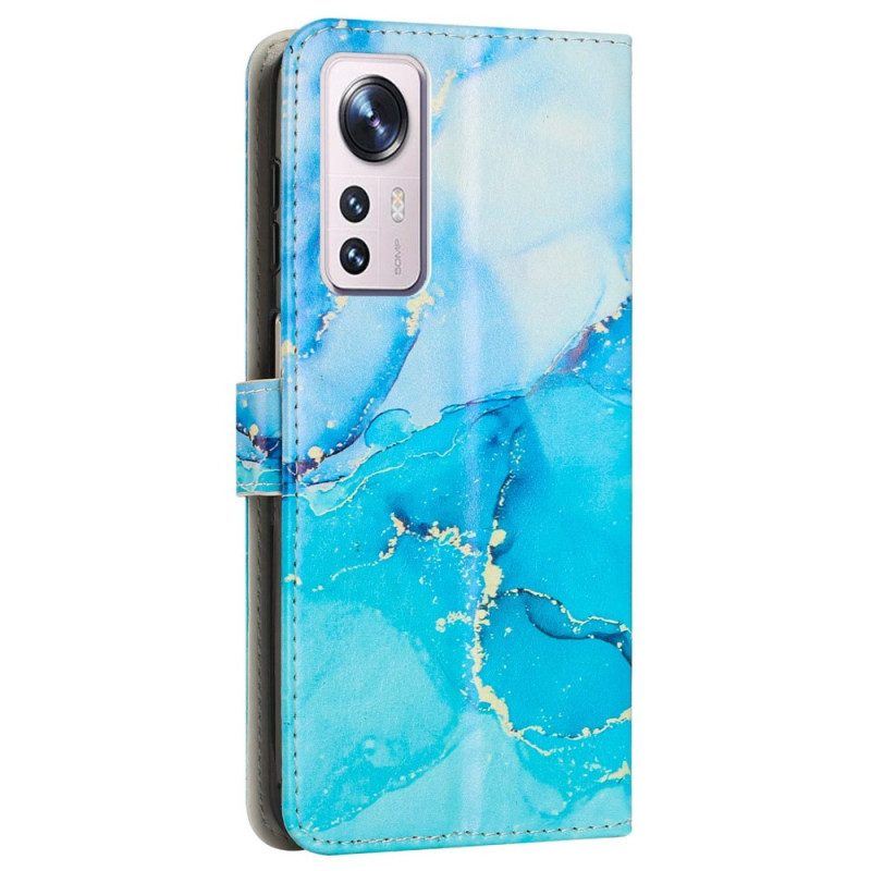 Lederhüllen Für Xiaomi 12 Lite Mit Kordel Streifenmarmor