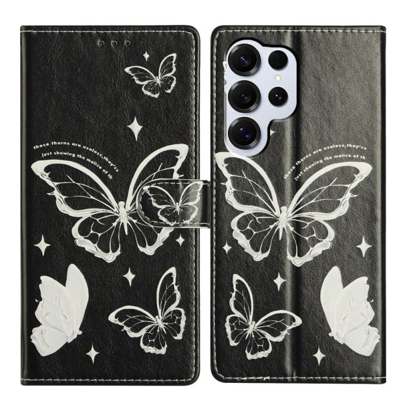 Lederhüllen Für Samsung Galaxy S26 Ultra Schwarz-weiße Schmetterlinge