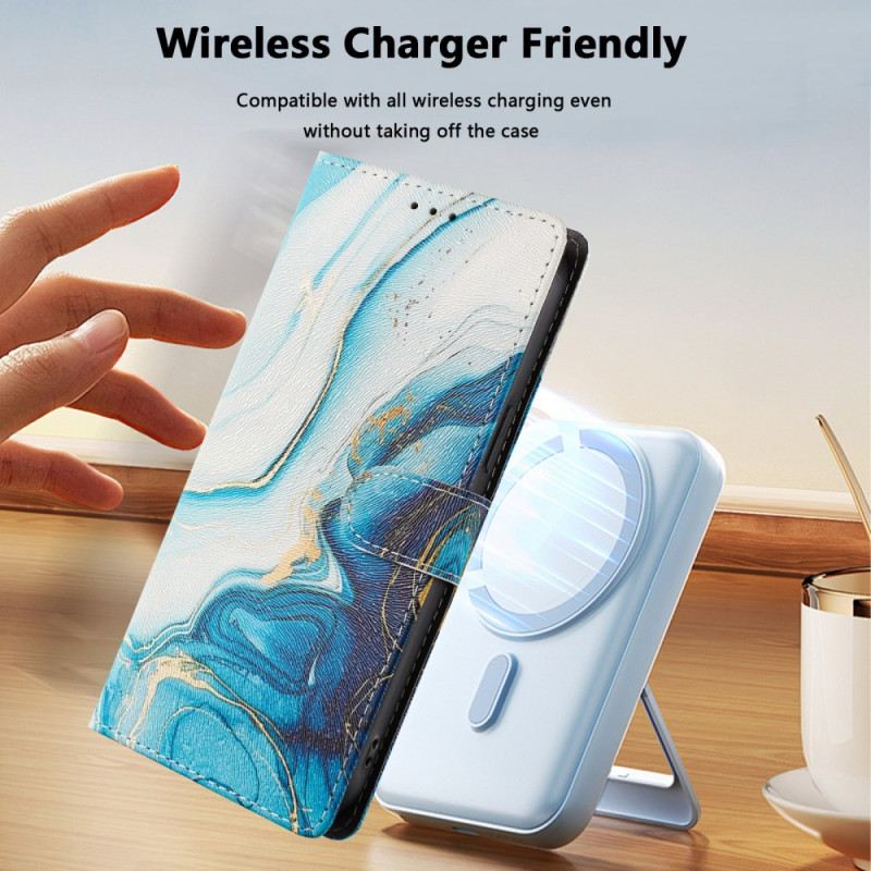 Lederhüllen Samsung Galaxy S26 Ultra Handyhülle Blauer Marmoreffekt