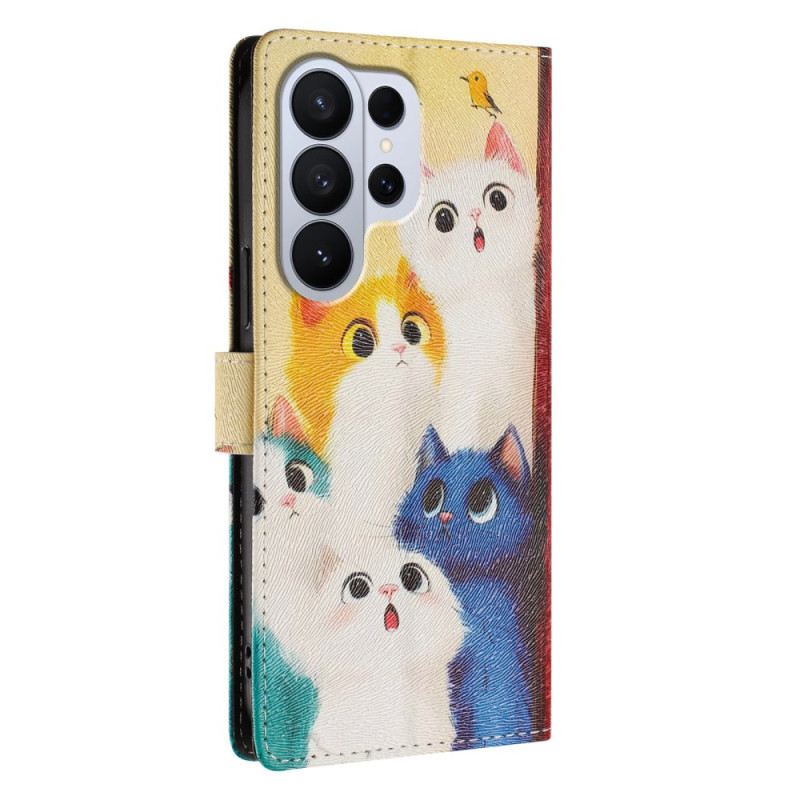 Lederhüllen Samsung Galaxy S26 Ultra Handyhülle Bunte Katzen