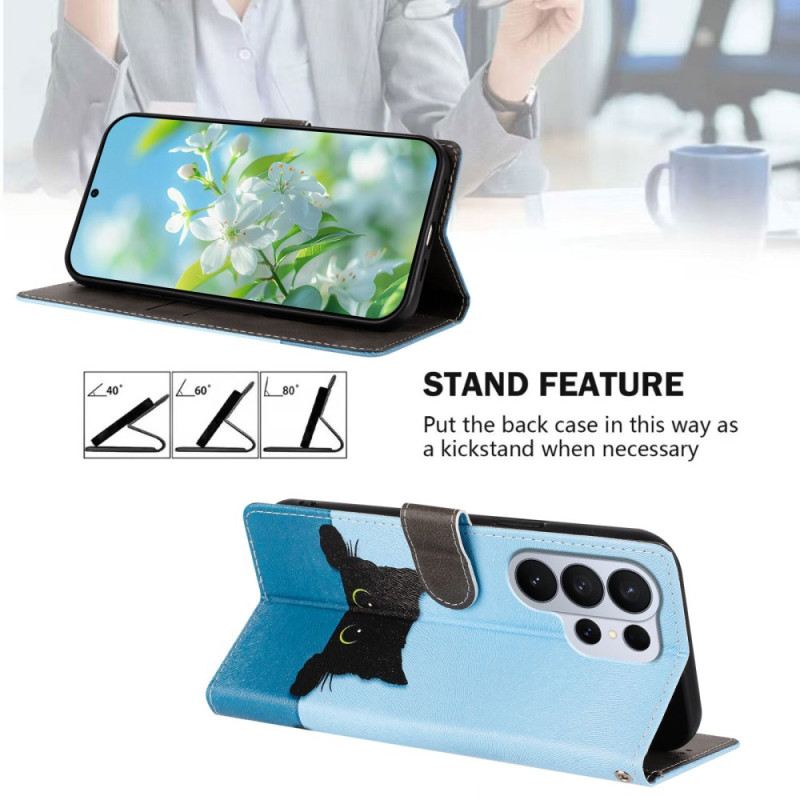 Lederhüllen Samsung Galaxy S26 Ultra Handyhülle Schwarzes Kätzchen