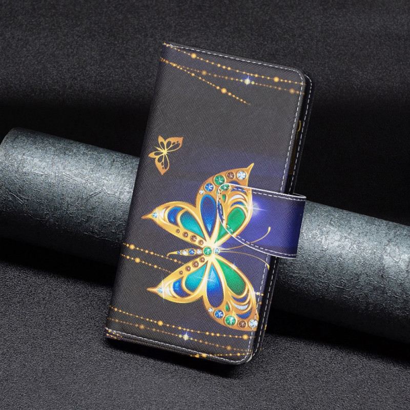Lederhüllen Xiaomi Redmi Note 13 5g Strass-schmetterlings-geldbörse Mit Riemen