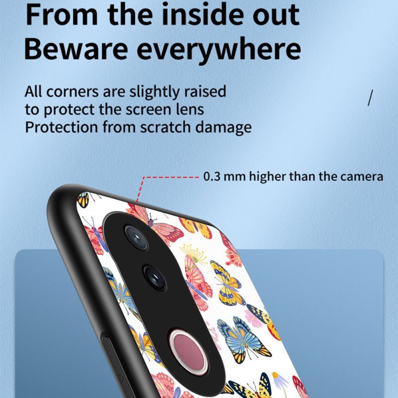 Hülle Vivo V50 5g Handyhülle Gehärtetes Glas Schmetterlingsmuster