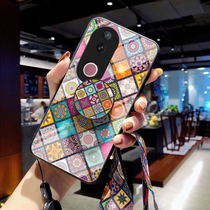 Hülle Vivo V50 5g Patchwork-ständer Und Tragegurt