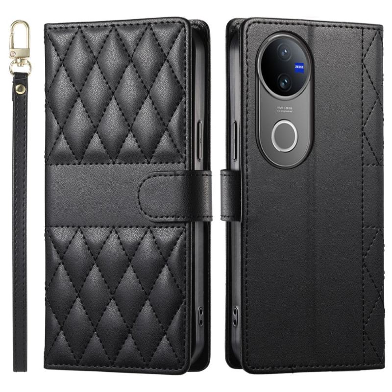 Lederhüllen Für Vivo V50 5g Gesteppt Mit Tragegurt Und Schultergurt