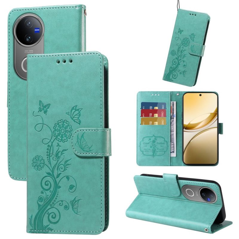 Lederhüllen Vivo V50 5g Blumenmuster Mit Schmetterlingen