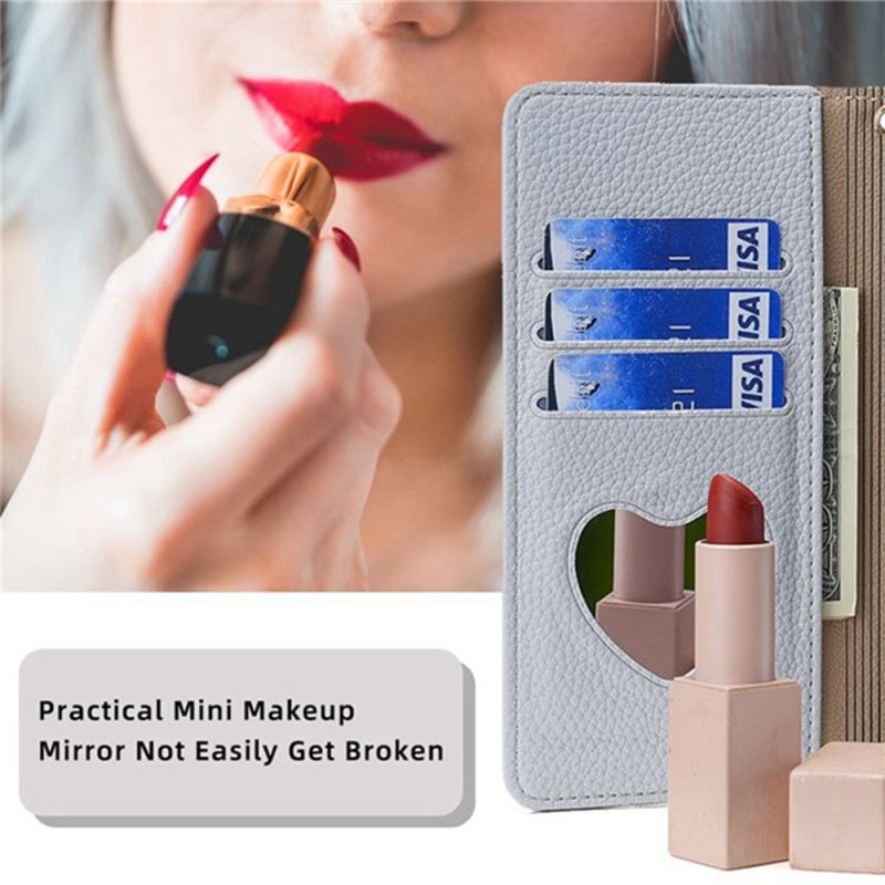 Lederhüllen Vivo V50 5g Handyhülle Spiegelgeldbörse Mit Kette