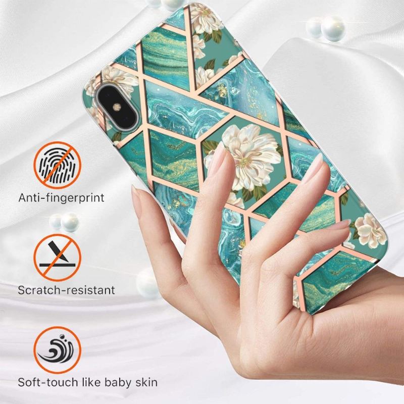 Handyhülle Für iPhone XS Max Marmor Und Weiße Blumen