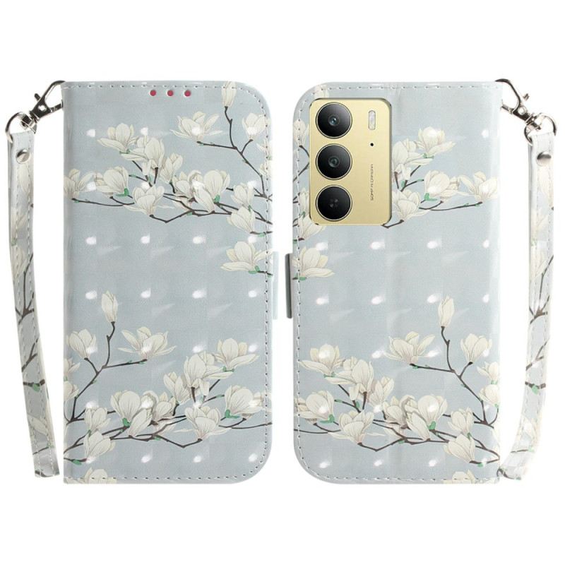 Lederhüllen Für Realme C75 Schlüsselband „magnolien“