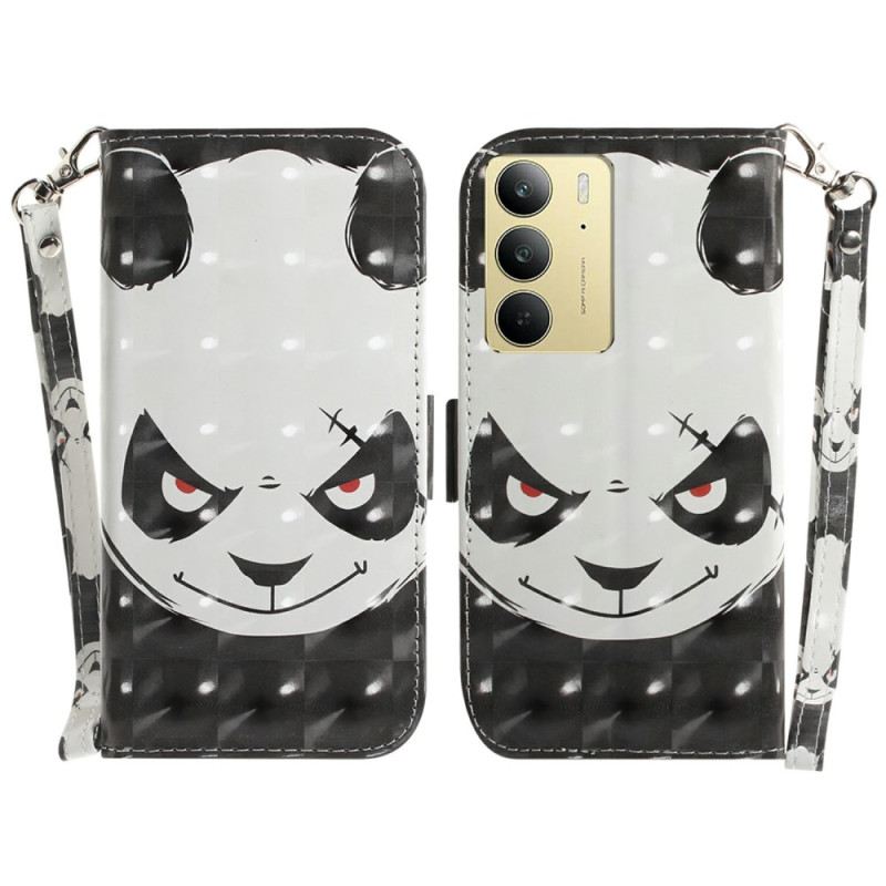 Lederhüllen Für Realme C75 Schlüsselband „wütender Panda“