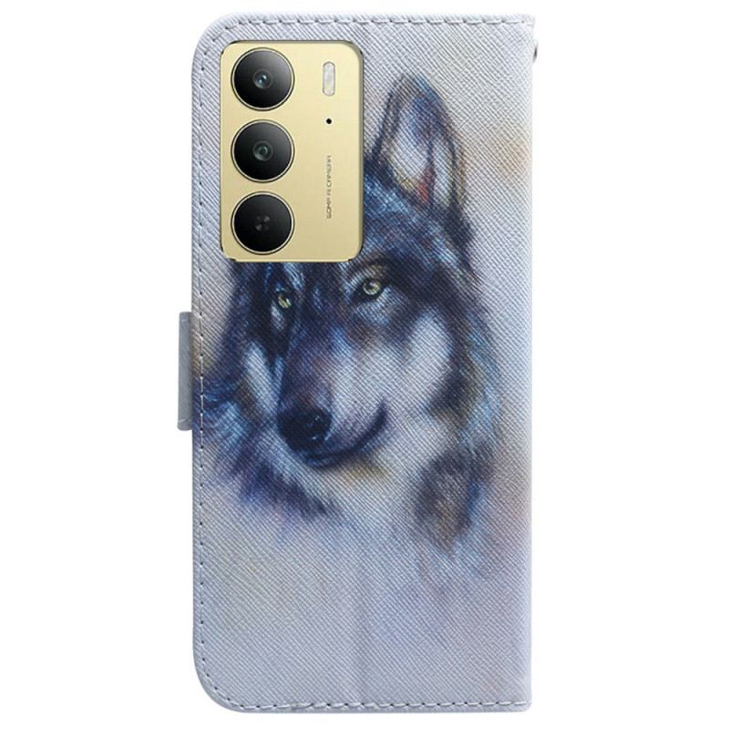 Lederhüllen Realme C75 Handyhülle Aquarellwolf