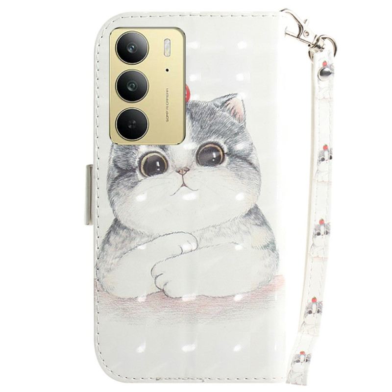 Lederhüllen Realme C75 Schulterriemen Mit Katze Und Erdbeere