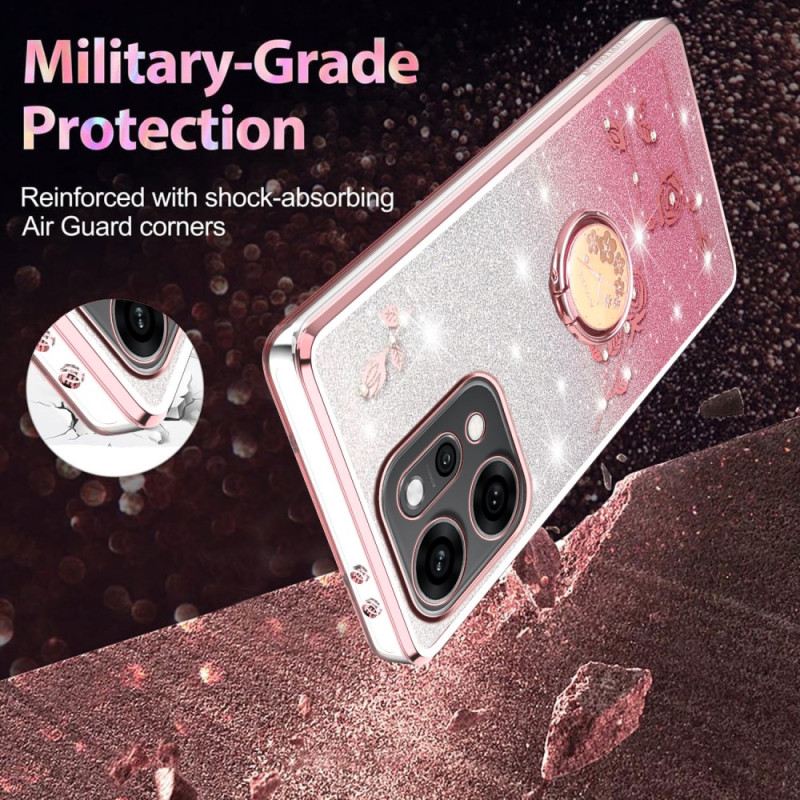 Hülle Für Oppo Reno 14 5g Blumen Und Strasssteine Mit Ringhalter