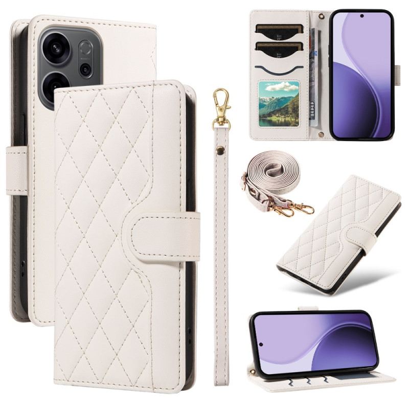 Lederhüllen Für Oppo Reno 14 5g Gesteppt Mit Riemen Und Schulterriemen