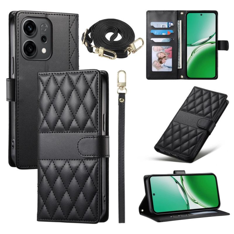 Lederhüllen Oppo Reno 14 5g Handyhülle Gesteppte Ausführung Mit Riemen Und Schultergurt