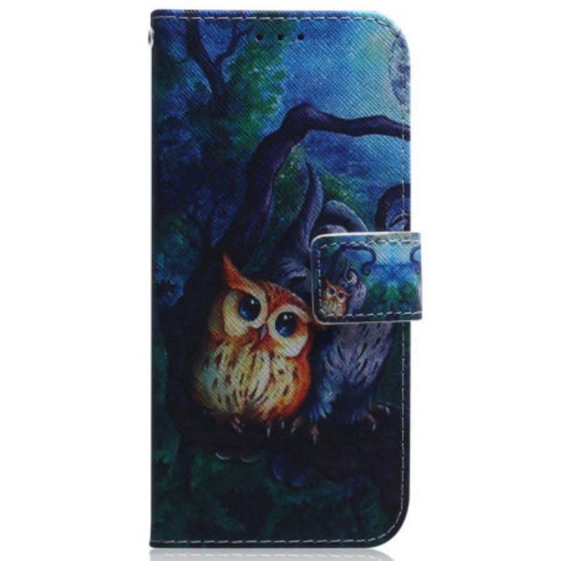 Flip Case Für Xiaomi 13 Pro Mit Kordel Riemchen-eulen-malerei
