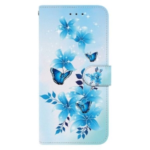 Lederhüllen Für Samsung Galaxy S26 Blaue Schmetterlinge Und Blumen