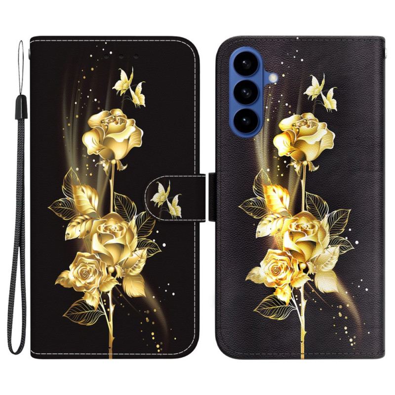 Lederhüllen Für Samsung Galaxy S26 Goldene Und Rosa Schmetterlinge