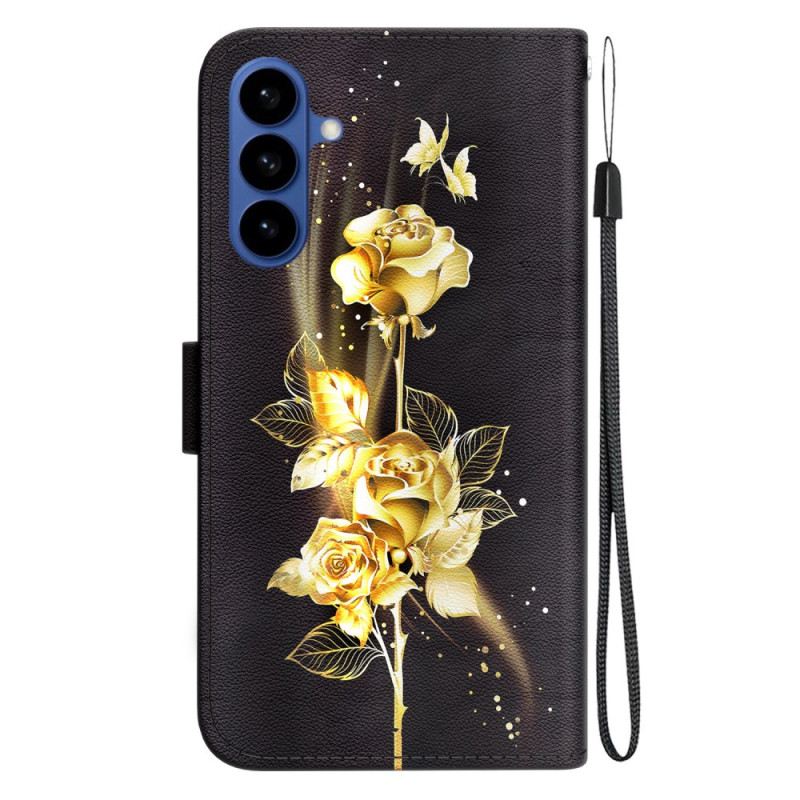 Lederhüllen Für Samsung Galaxy S26 Goldene Und Rosa Schmetterlinge