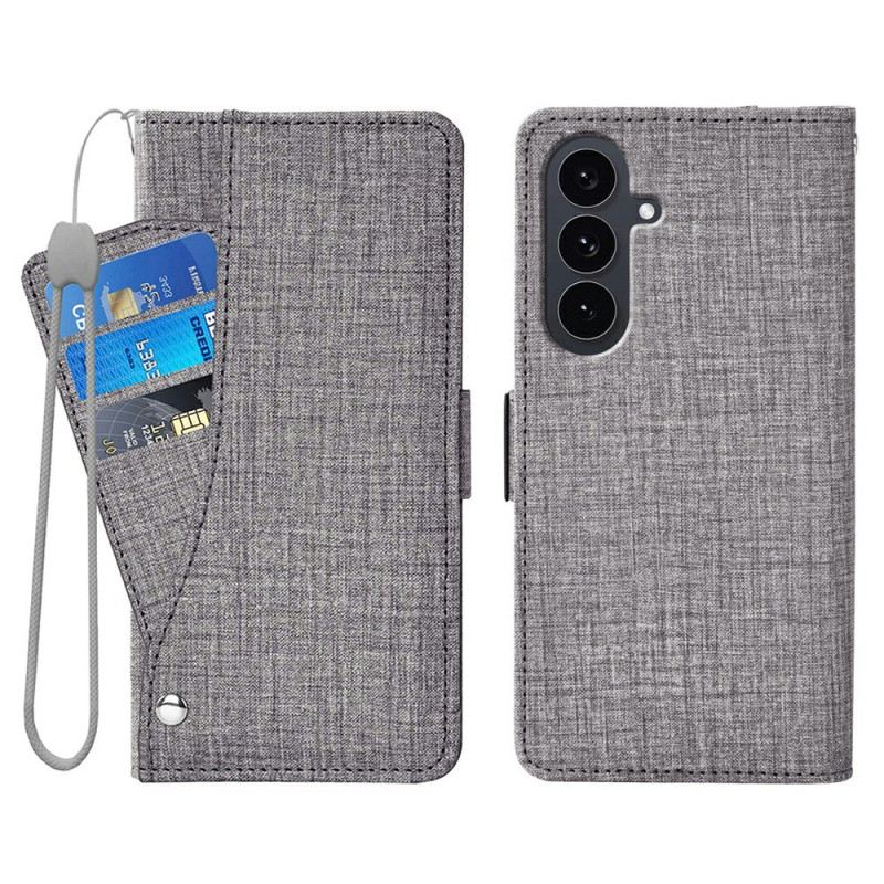 Lederhüllen Für Samsung Galaxy S26 Mit Denim-textur Und Drehbarem Kartenhalter
