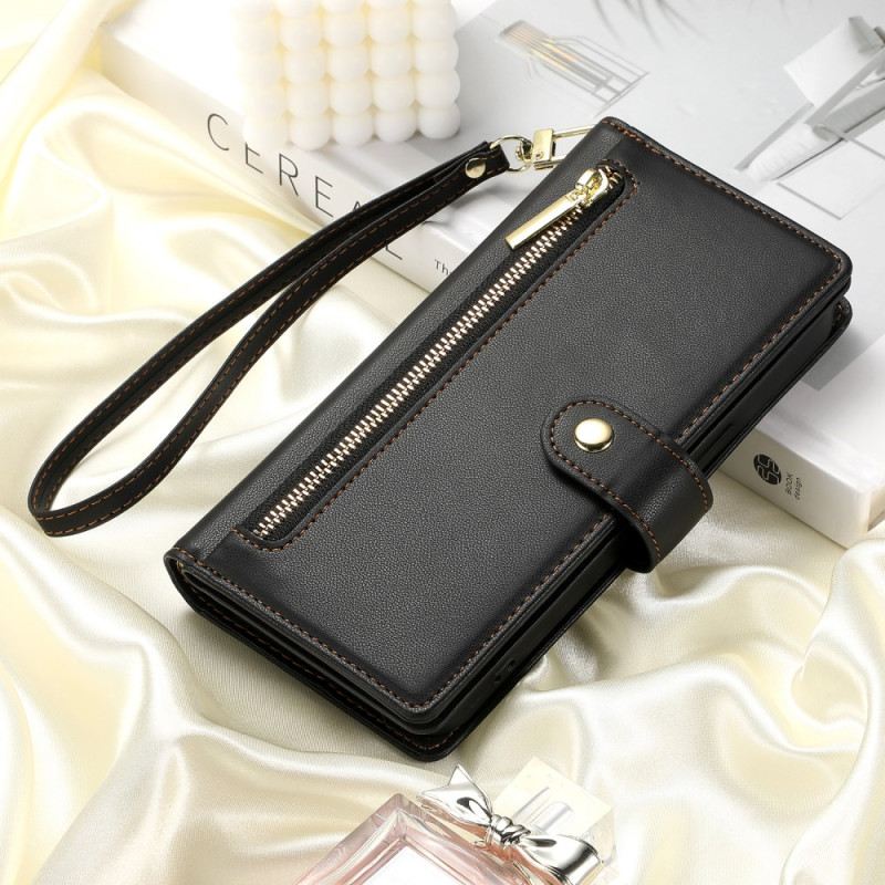 Lederhüllen Für Samsung Galaxy S26 Reißverschlusstasche Und Schulterriemen