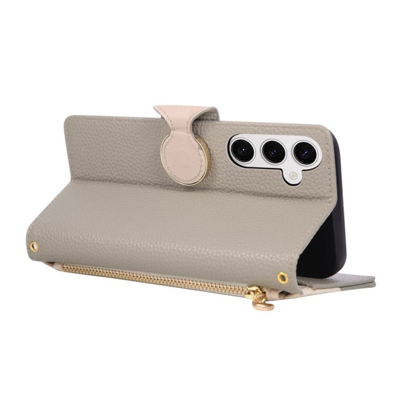 Lederhüllen Für Samsung Galaxy S26 Zweifarbige Geldbörse Mit Reißverschluss