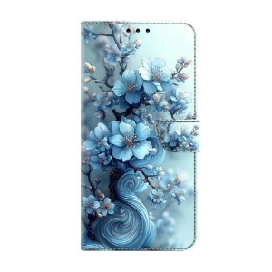Lederhüllen Samsung Galaxy S26 Handyhülle Eisblaue Blumen