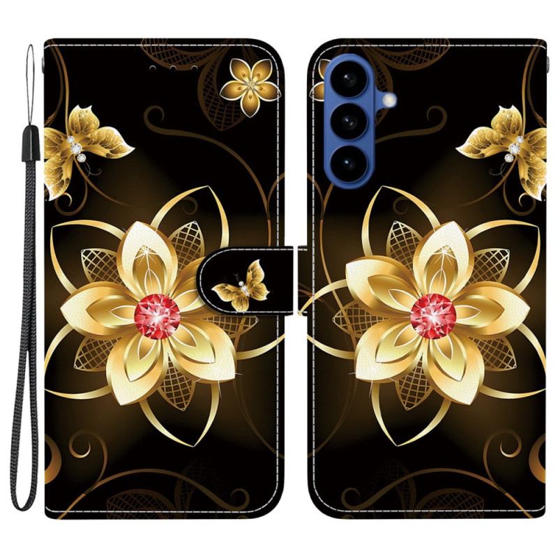 Lederhüllen Samsung Galaxy S26 Handyhülle Goldene Blume