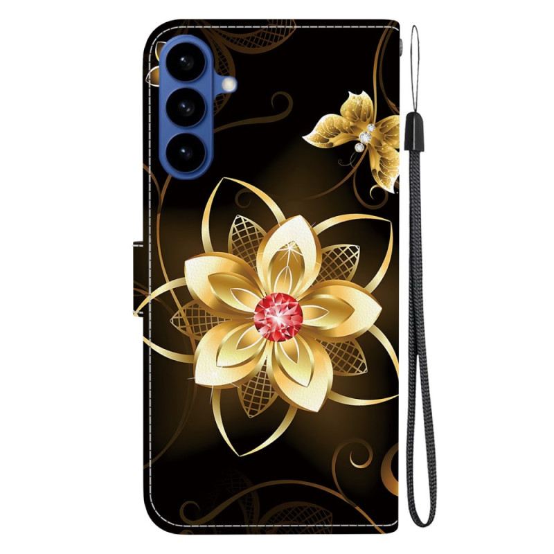 Lederhüllen Samsung Galaxy S26 Handyhülle Goldene Blume